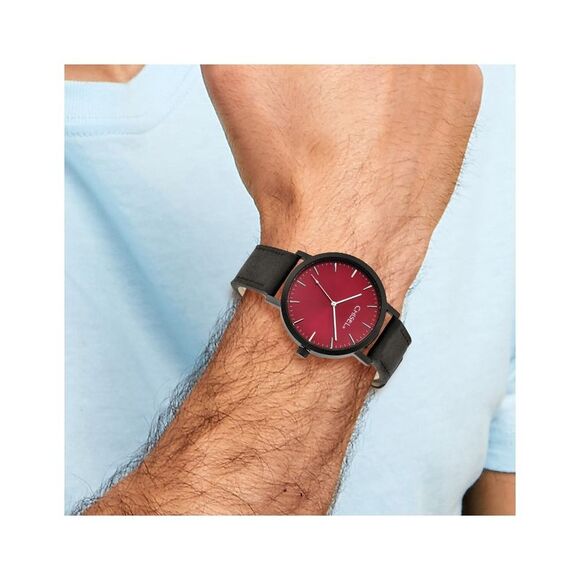 Kazi Luxury Chisel Matte Black IP-plated Red Dial Watch - Picture 3 of 4